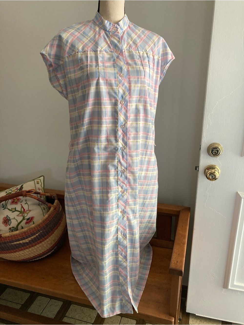 Vintage boho cottagecore farmhouse prairie girly plaid housedress topper size L